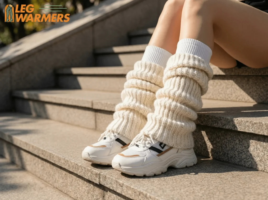 leg warmers worn over socks with chunky sneakers